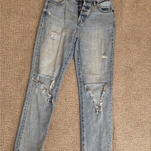 Trendy Distressed Light Blue straight leg Jeans
